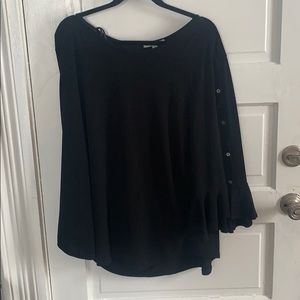 Stretchy black blouse with button down arms